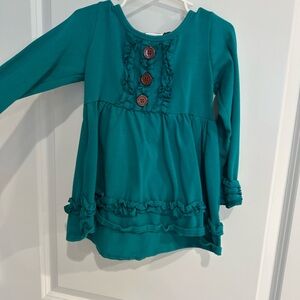 Teal Long Sleeve Kids Top with Button Accents with leggings